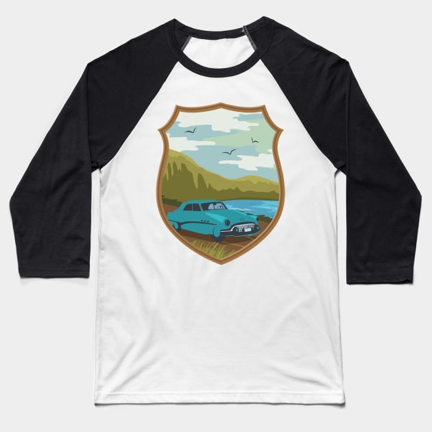 Classic Car by the Lake Baseball T-Shirt by SWON Design